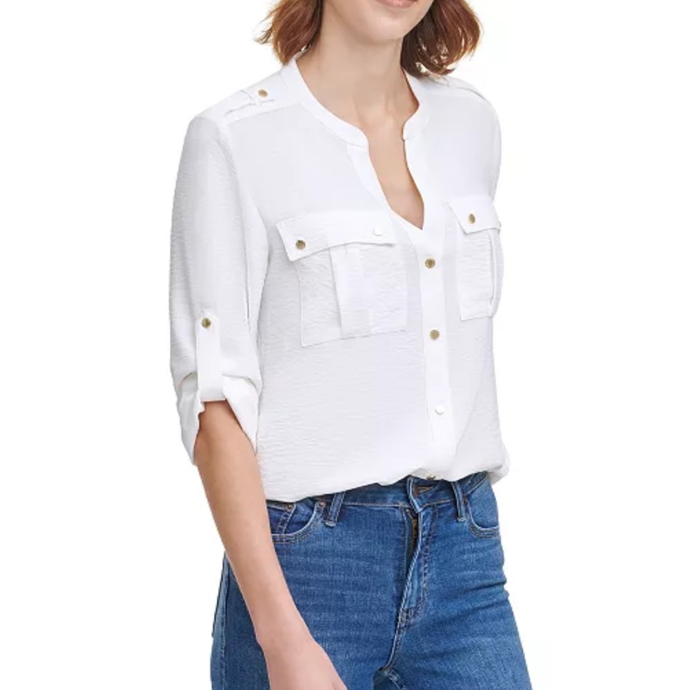 Michael Kors White Blouse with Gold Accents